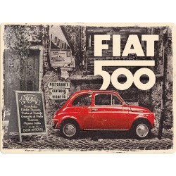 Placa metalica Fiat 500 - Red car in the street
